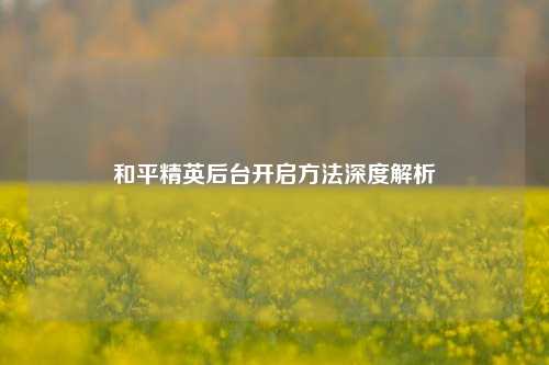 和平精英后台开启方法深度解析