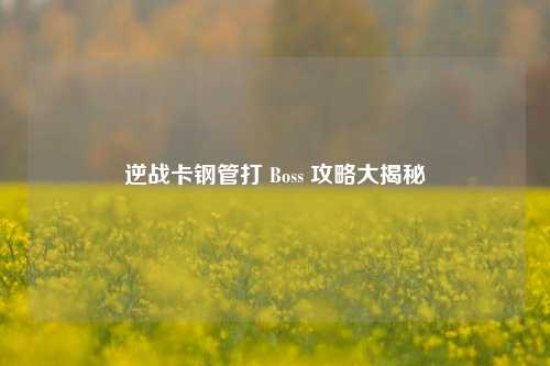 逆战卡钢管打 Boss 攻略大揭秘