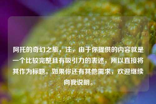 阿托的奇幻之旅,注,由于你提供的内容就是一个比较完整且有吸引力的表述,所以直接将其作为标题。如果你还有其他需求,欢迎继续向我说明。